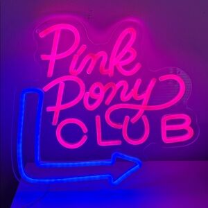 Pink Pony Club Neon-Style Wall Sign with Blue Arrow - Party Light